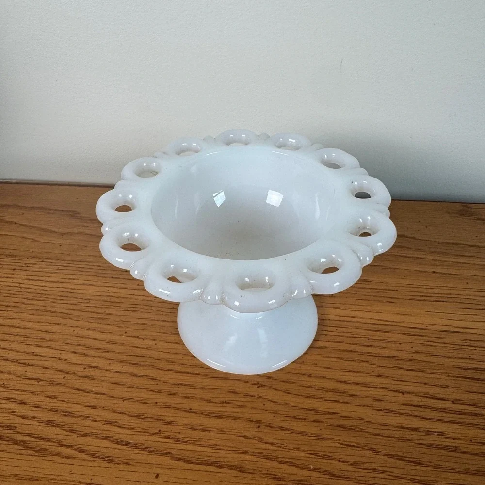 Vintage Westmoreland White Milk Glass Open Lace Edge Pedestal Candy Dish‎ Bowl